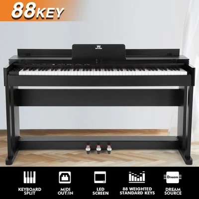 Black 88Key Full Size Weighted Hammer Action Digital Piano Keyboard with 3-Pedal - Image 1 of 4