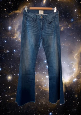 MCGUIRE Anthropologie High Rise Flare Jeans 27 Majorelle Raw Hem Stretch Denim - Изображение 1 из 4