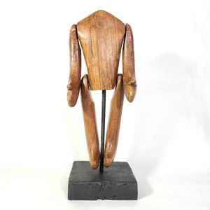 Wood Art Headless Sculpture Teddy Bear Man Figure Moving Limbs 14" Block Stand - Bild 1 von 18
