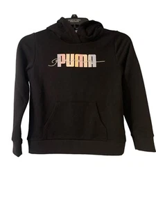 NEW PUMA Youth Sz 7/8 Fleece Hoodie, Black, Pastel Puma Logo - Picture 1 of 7