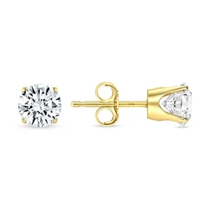 1,25 ct Rundschliff kreierte Diamant Ohrringe Ohrstecker echt 14 K Gelbgold Krone Druck - Bild 1 von 3