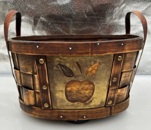 Kitchen Storage Basket Two Handle Country Brass Apple Panel Housewarming Gift - Picture 1 of 6