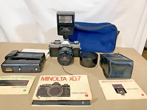 MINOLTA XG7 35mm SLR Rokkor-X 50mm 1:1.7 Lens Flash & Auto Winder G + Manuals - Picture 1 of 13