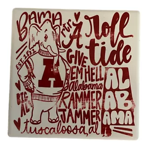 Handmade 4 in Ceramic Square Coaster “ROLL TIDE” Football~Elephant~Alabama - Picture 1 of 1