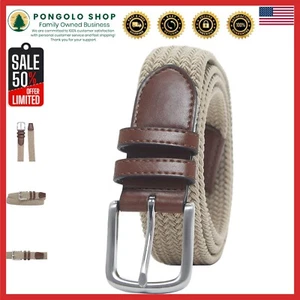 Lightweight Men's Stretch Woven Belt - Size 40 in Khaki Brown for All-Day Wear - Picture 1 of 7