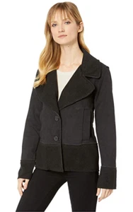 Mod-o-doc Sueded Fleece Notch Collar Jacket (Black) Women's Coat M - Picture 1 of 3