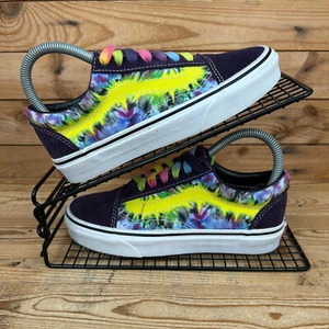 Vans Trainers Womens Sz UK 3 Old Skool Purple Yellow Tie Dye Skater Shoes Youth - Picture 1 of 13