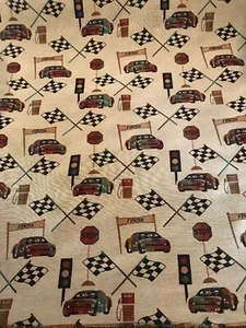 Upholstery Fabric Car Auto Racing Checkered Flag Beige Black 3 Yards - Picture 1 of 3