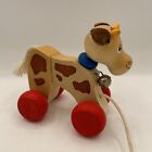 Vintage Cow Pull Toy Lorenz Gmbh Co. Handmade In Germany Leather Ears Bell 