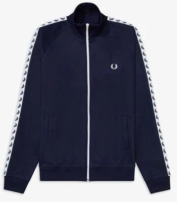 FRED PERRY TAPED TRACK JACKET CARBON BLUE FULL ZIP J6231 885 NEW WITH TAGS - Image 1 of 4