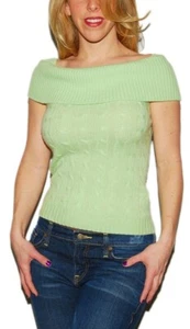498 $ Ralph Lauren Damen Kaschmir ärmellos Rollkragen Zopfmuster Pullover limette Large - Bild 1 von 2