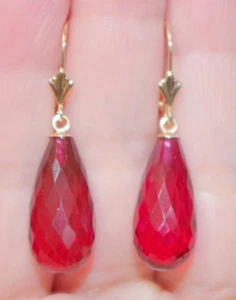 Gem Quality 14K Faceted Red Garnet Teardrop Lever back Earrings - Picture 1 of 12