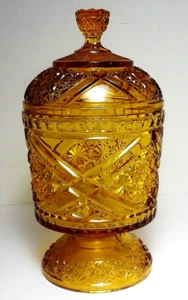 EAPG 1885 RICHARDS & HARTLEY amber glass DAISY & BUTTON w/ CROSS BARS SUGAR BOWL - Picture 1 of 14