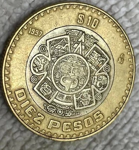 1997 MEXICO 10 PESOS bimetal RARE 1997 - Picture 1 of 3