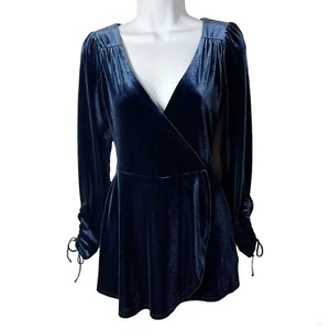 Urban Outfitters Women's Goldmine Velvet Romper XS Navy Blue Surplice Faux Wrap - Picture 1 of 9
