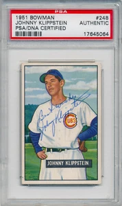 1951 Bowman JOHNNY KLIPPSTEIN Signed Card #248 Auto Slabbed Cubs RC PSA/DNA - Picture 1 of 2