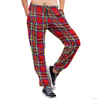 Classic Red Tartan Check Print Fleece Sweatpant Jogging Bottom Casual Loungewear