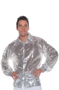 Brand New Shiny Silver Sequin Shirt Adult Costume - Picture 1 of 1