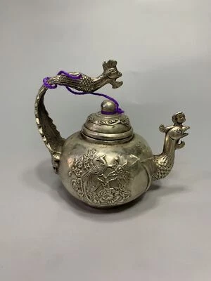 Chinese Antique White Bronze Phoenix Pot Statue Ornament - Image 1 of 4