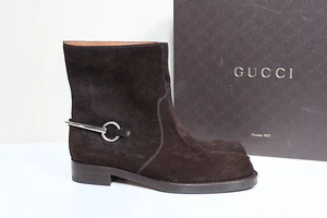 New sz 6.5 / 36.5 GUCCI Brown Suede Horsebit Ankle Riding Boot Shoes - Picture 1 of 10