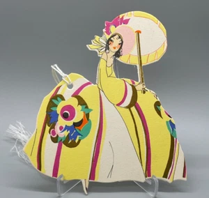 Vintage Art Deco Bridge Tally Lady Belle with Parasol, Gold Accent, Buzza 1930's - Picture 1 of 2