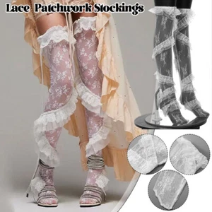 Frill Trim Lace Thigh High Socks for Women Sheer Ruffle Floral Stockings Fashion - Picture 1 of 13