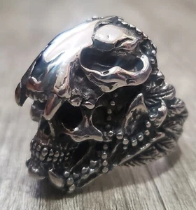 Native American Jaguar Aztec Cuāuhocēlōtl Skull Steel Ring sizes 8-13 - Picture 1 of 4