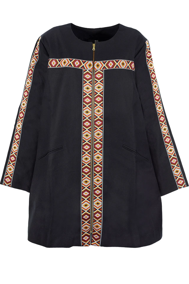 sheego Kurzmantel Mantel Gehrock Jacke Kragenlos Damen Schwarz Größe 48 50 54 - Bild 1 von 1