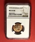 1970-RHODESIA - 1 CENT COIN,GRADED BY NGC MS 64 RB.