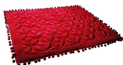 Deep Red Velvet Pompom Quilt Deep red Velvet Quilt Red Velvet Bedspread - Image 1 of 4