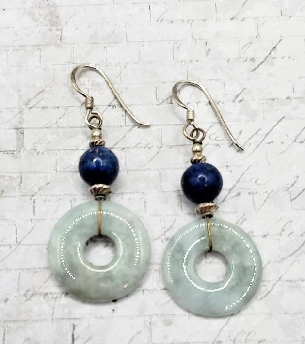 Pendientes colgantes de plata de ley 925 con círculo de jade y lapislázuli Foto 1 de 1