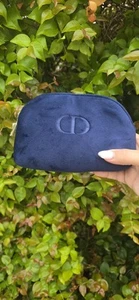 Christian Dior blue Suede Cosmetics Cloth Makeup  Pouch W/double  Zipper New  - Picture 1 of 5