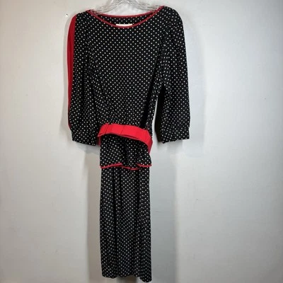 Vestido de Cóctel De Colección Negro Rojo 100% Seda Talla 8 Tostado Lunares Cinturón Volantes Cintura Foto 1 de 4