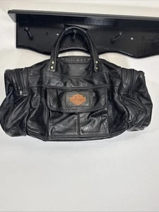 Vintage Harley Davidson Genuine Leather Duffle Bag Travel 20 x 11 x 9 Black Rare - Picture 1 of 23