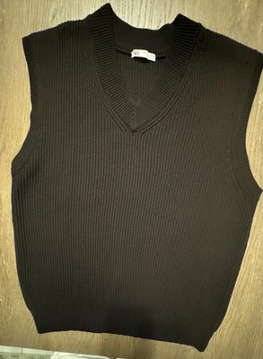 Zara Men Large Black wool blend Rib Knit V Neck sweater Pullover Vest - Image 1 of 4