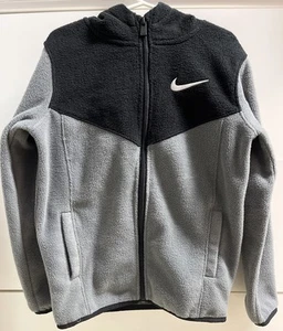 Nike Kids Zip Up Hooded  Fleece Sweatshirt L 6-7 Years Gray Black EUC Cozy Warm - Picture 1 of 8