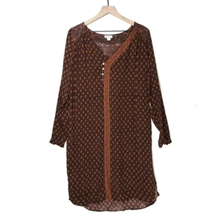Vestido Camisa Estampado Medallón Sundance Talla S Marrón Óxido Túnica Boho Lagenlook - Imagen 1 de 10