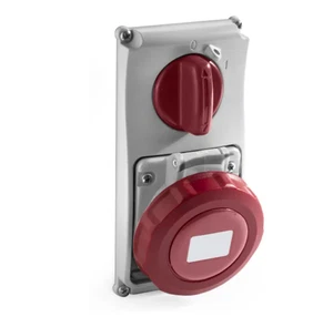 RS PRO IP67 Red Panel Mount 3P+N+E Vertical Industrial Power Socket, Rated 32A - Picture 1 of 3