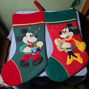 Medias de Navidad vintage de fieltro 3D Disney Mickey/Minnie Mouse baterista/carol 20" - Imagen 1 de 11