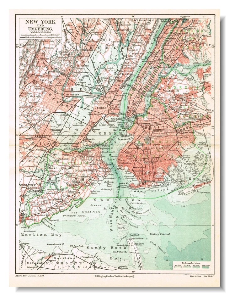 NEW YORK CITY QUEENS  1912 Original  Map NY STATE USA plan NEWARK BRONX - Image 1 of 4