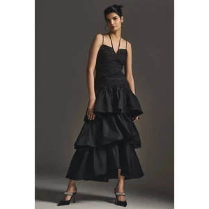 New Anthropologie Free People ELLIATT Ruched Aspen Maxi Dress $260 BLACK XS - Picture 1 of 8