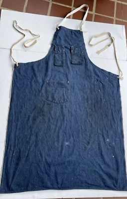 DE COLECCIÓN RED LINE ORILLO AZUL DENIM TALLER DELANTAL DESGASTADO 3 BOLSILLOS MADERA ESTUDIO Foto 1 de 4