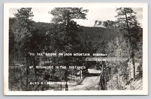RPPC Pig Tail Bridge Black Hills Mt Rushmore in Distance Bell Photo Postcard - Picture 1 of 2