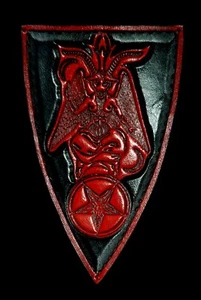 BAPHOMET GOAT SIGIL SHIELD (  black and red color ) GENUINE LEATHER  PATCH - Picture 1 of 1