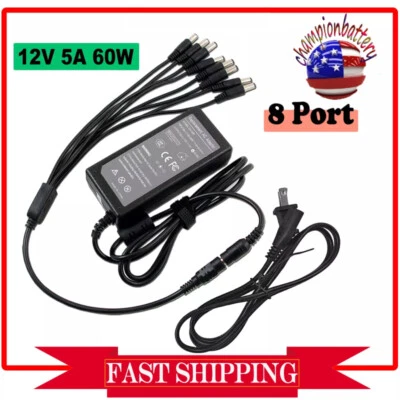 ACCESSORIES UNLIMITED DC 12V 5A Power Supply Adapter +8 Split Power Cable For CCTV Security Camera DVR