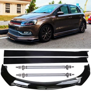 Front Bumper Lip Spoiler Splitter /Side Skirts /Strut Rods For VW Polo 2003-2024 - Picture 1 of 16