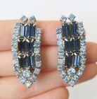 Vintage Sky Blue Rhinestone Clip On Earrings Costume Jewelry