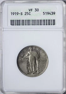 1919-S Standing Liberty Quarter ANACS VF30 Soap Box Holder AUHNM - Picture 1 of 3