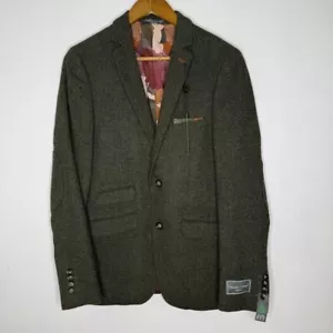 Paisley & Gray Men's Tweed Blazer 36R Slim Fit Wool Blend Green Herringbone NEW - Picture 1 of 9
