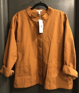 Neu mit Etikett Eileen Fisher Jacke gewaschen Bio-Baumwolle Canvas Mandarinkragen Moschus LARGE - Bild 1 von 9